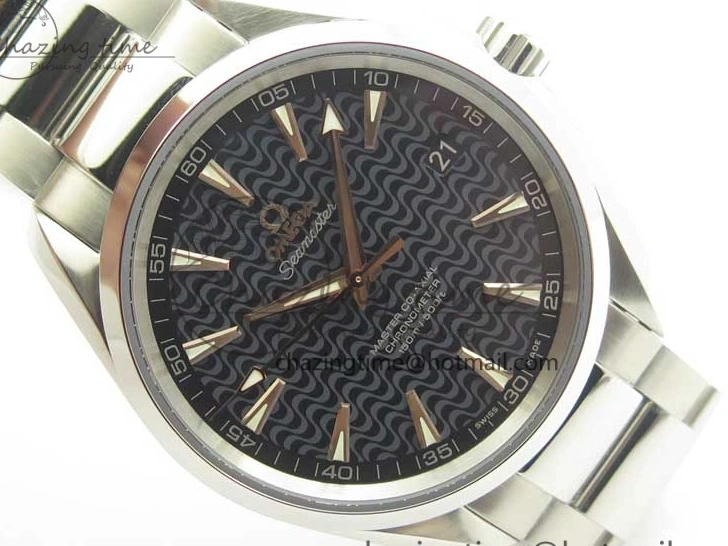 0421 FlexibleFit Aqua Terra 150M SS VSF 1:1 Best Edition Black Wave Textured Dial RG Hand on SS Bracelet A8500 Super Clone 8032